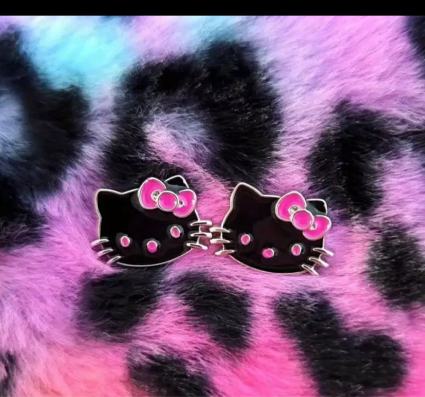 Hello Kitty Black & Pink Stud Earrings